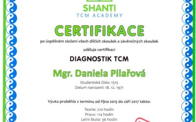 30. 9.: Získala jsem certifikaci Diagnostik tradiční čínské medicíny